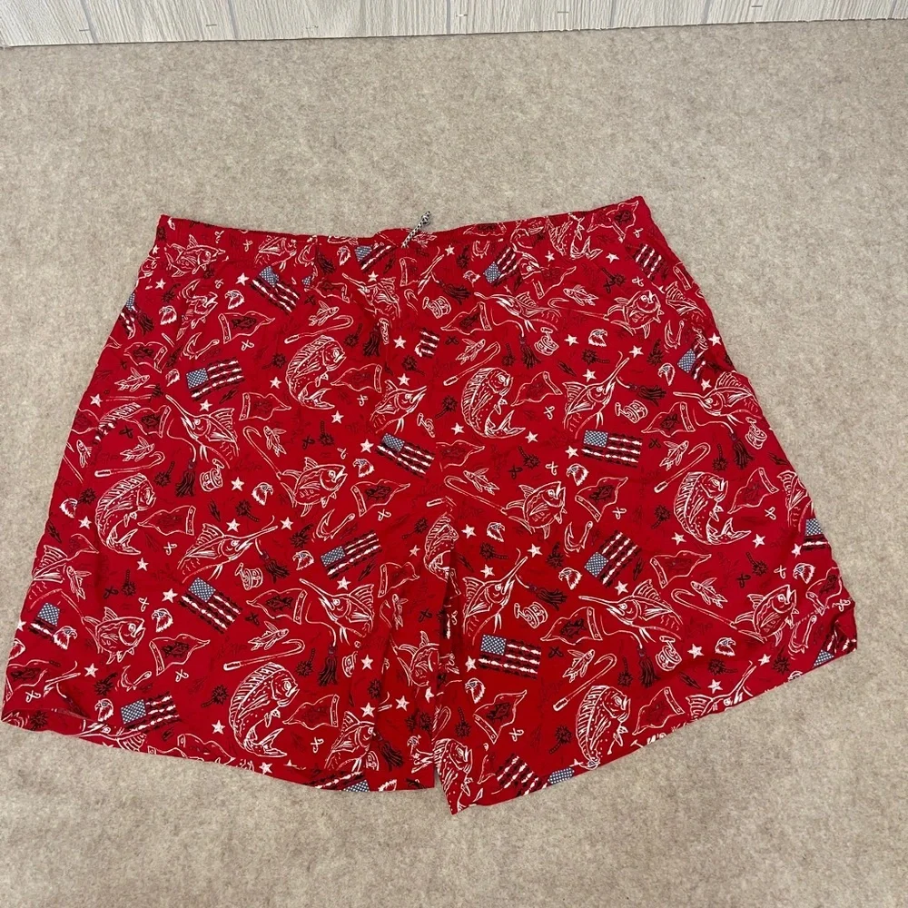 Columbia PFG Red Fish Flags Mesh Lining Men’s Swim Beach Shorts Trunks size XXL